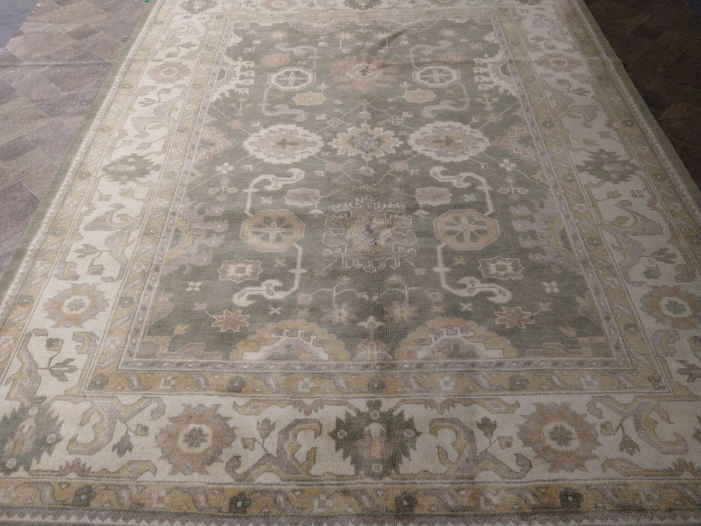 8.3 x 10.1 Sage Green New Oushak Hand-knotted Wool Rug Sage Green F-5525