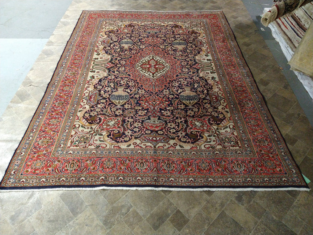 9.5 x 12.7 Persian Kashmar Rug- Navy BLue Exotic Pattern #F-5527