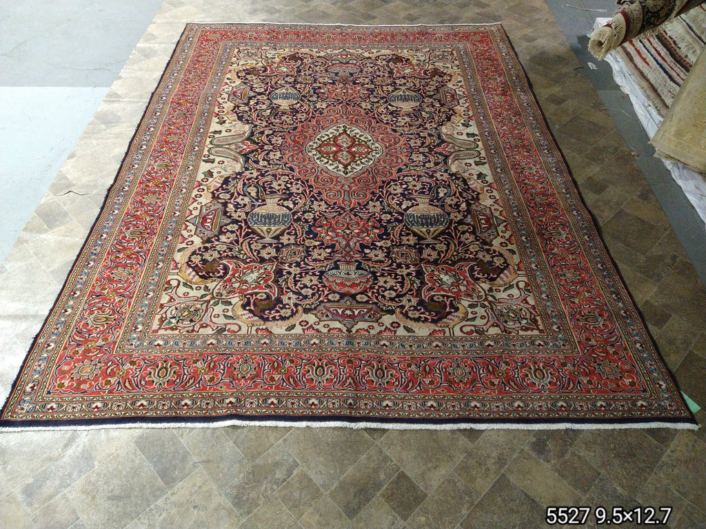 9.5 x 12.7 Persian Kashmar Rug- Navy BLue Exotic Pattern #F-5527