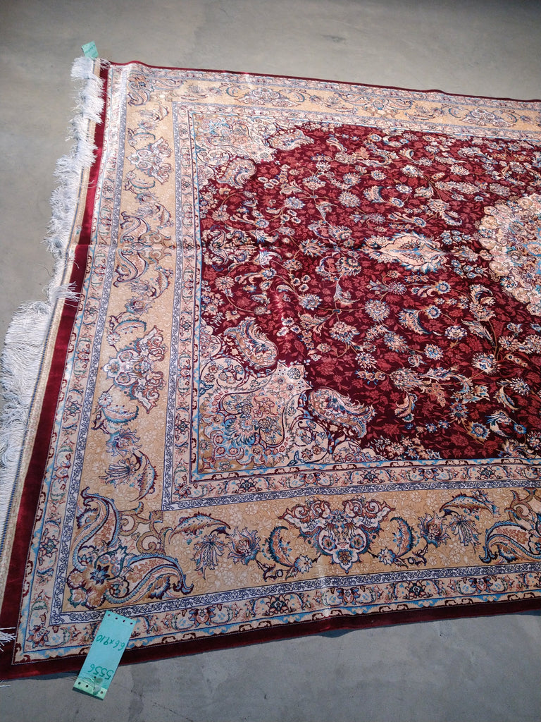 6.6 x 9.10 Burgundy Bamboo Silk Turkish Rug Elegant #F-5556