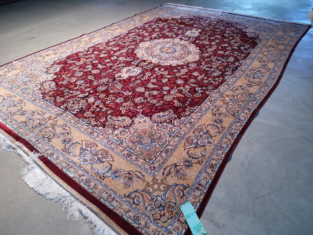 6.6 x 9.10 Burgundy Bamboo Silk Turkish Rug Elegant #F-5556