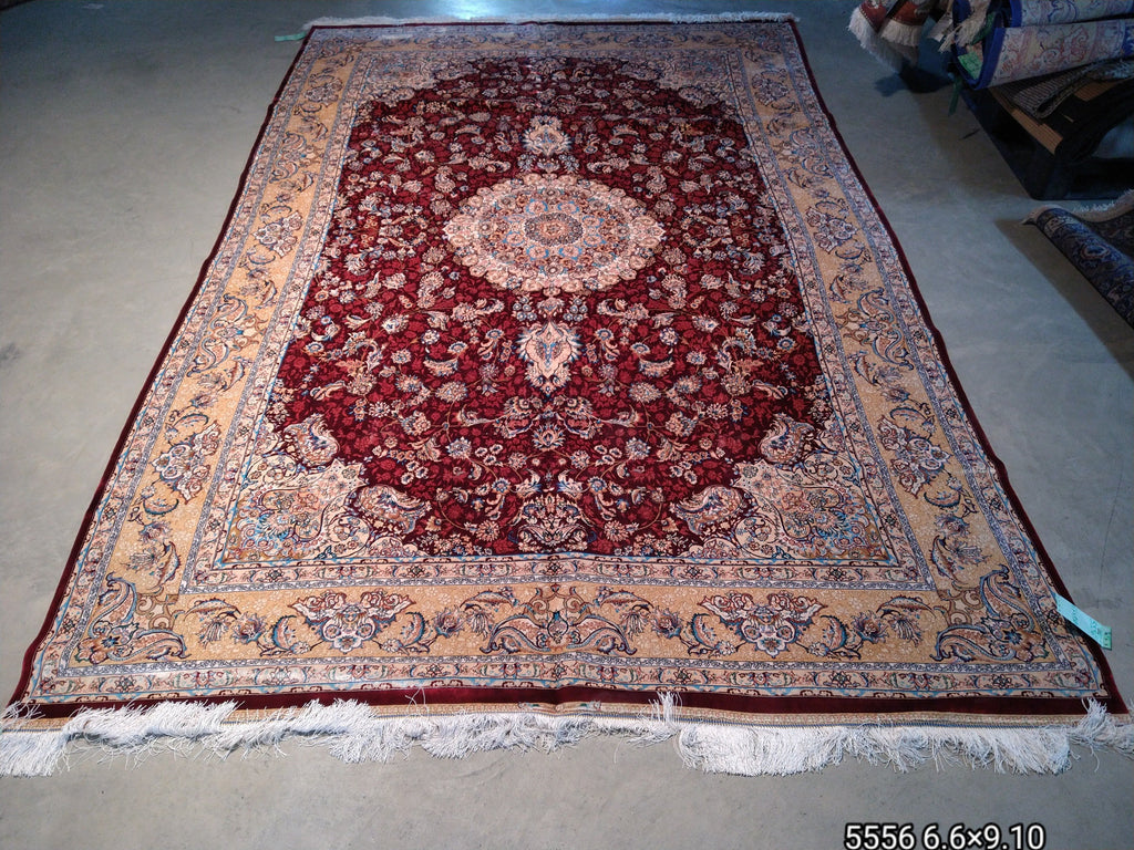 6.6 x 9.10 Burgundy Bamboo Silk Turkish Rug Elegant #F-5556