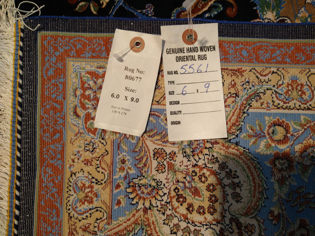 6' x 9' Navy Blue Turkish Bamboo Silk Rug #F-5561