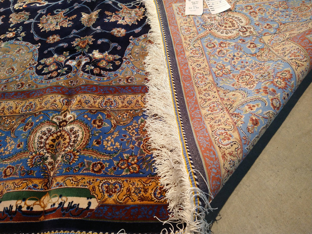 6' x 9' Navy Blue Turkish Bamboo Silk Rug #F-5561