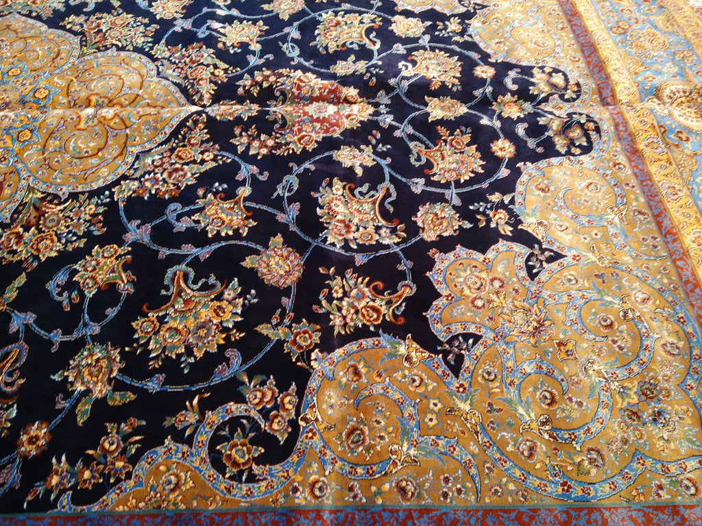 6' x 9' Navy Blue Turkish Bamboo Silk Rug #F-5561