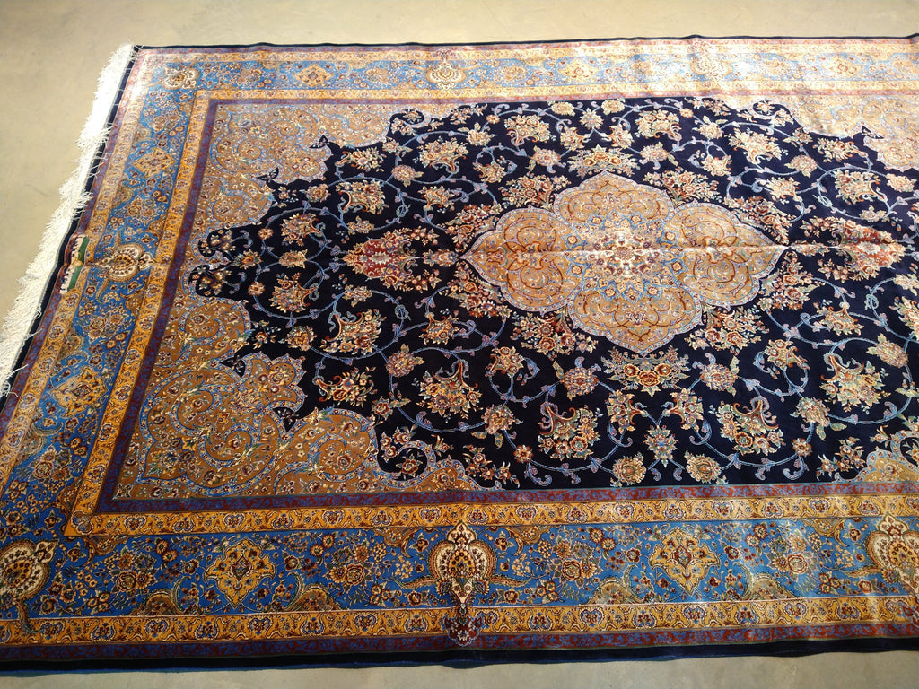 6' x 9' Navy Blue Turkish Bamboo Silk Rug #F-5561