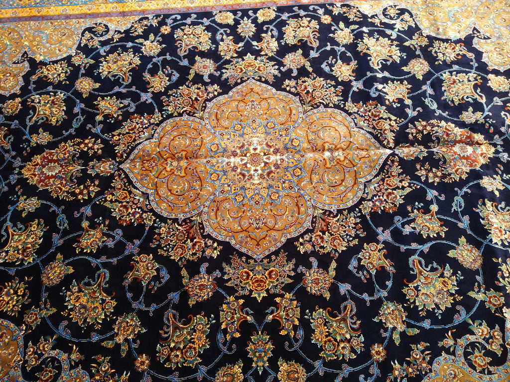 6' x 9' Navy Blue Turkish Bamboo Silk Rug #F-5561