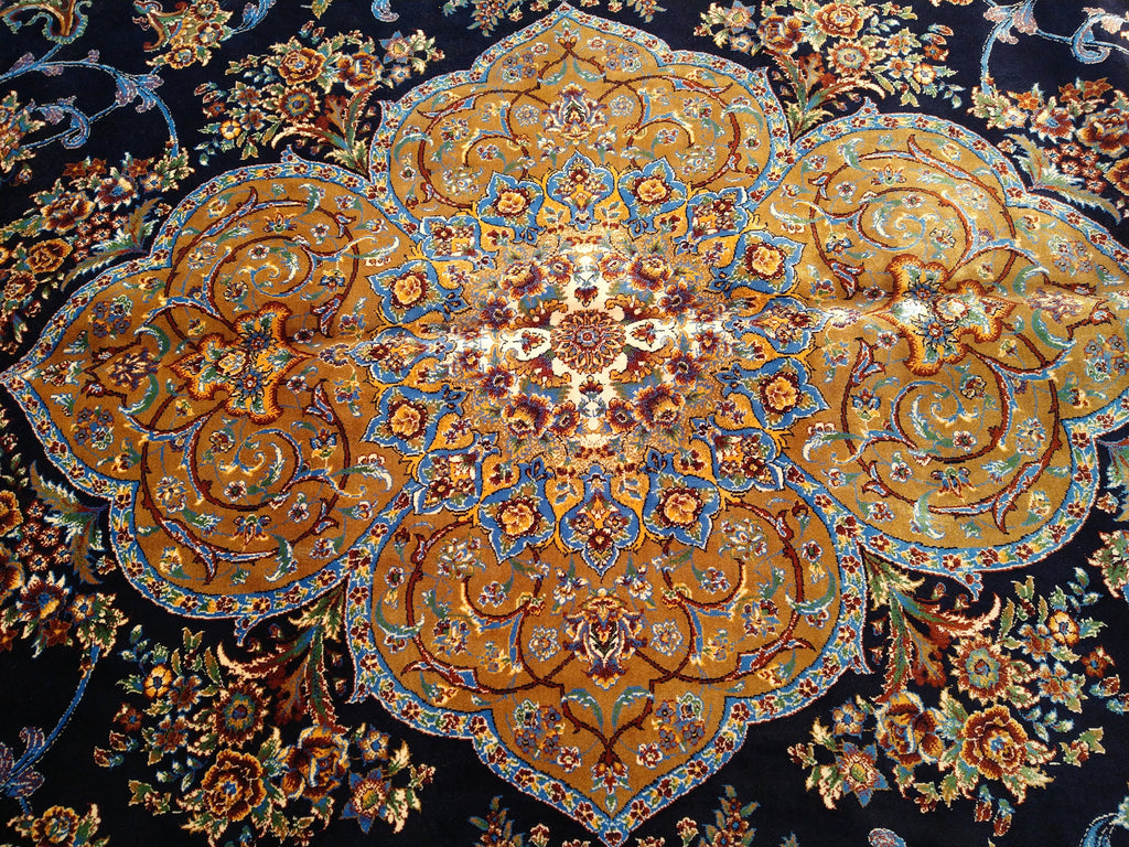 6' x 9' Navy Blue Turkish Bamboo Silk Rug #F-5561