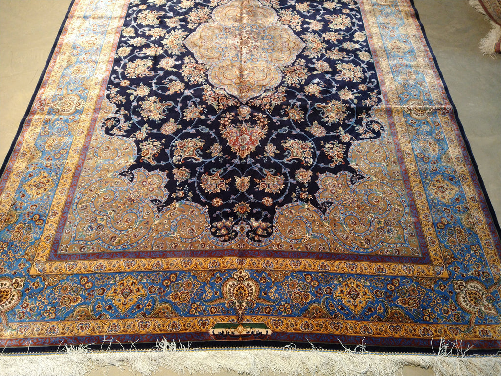 6' x 9' Navy Blue Turkish Bamboo Silk Rug #F-5561