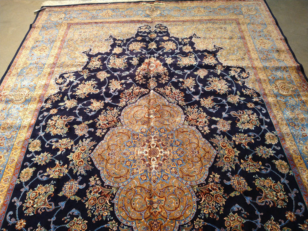 6' x 9' Navy Blue Turkish Bamboo Silk Rug #F-5561