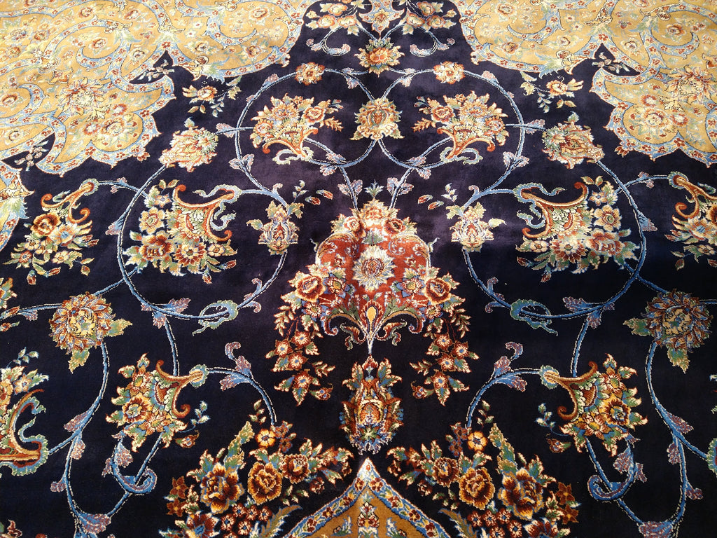 6' x 9' Navy Blue Turkish Bamboo Silk Rug #F-5561