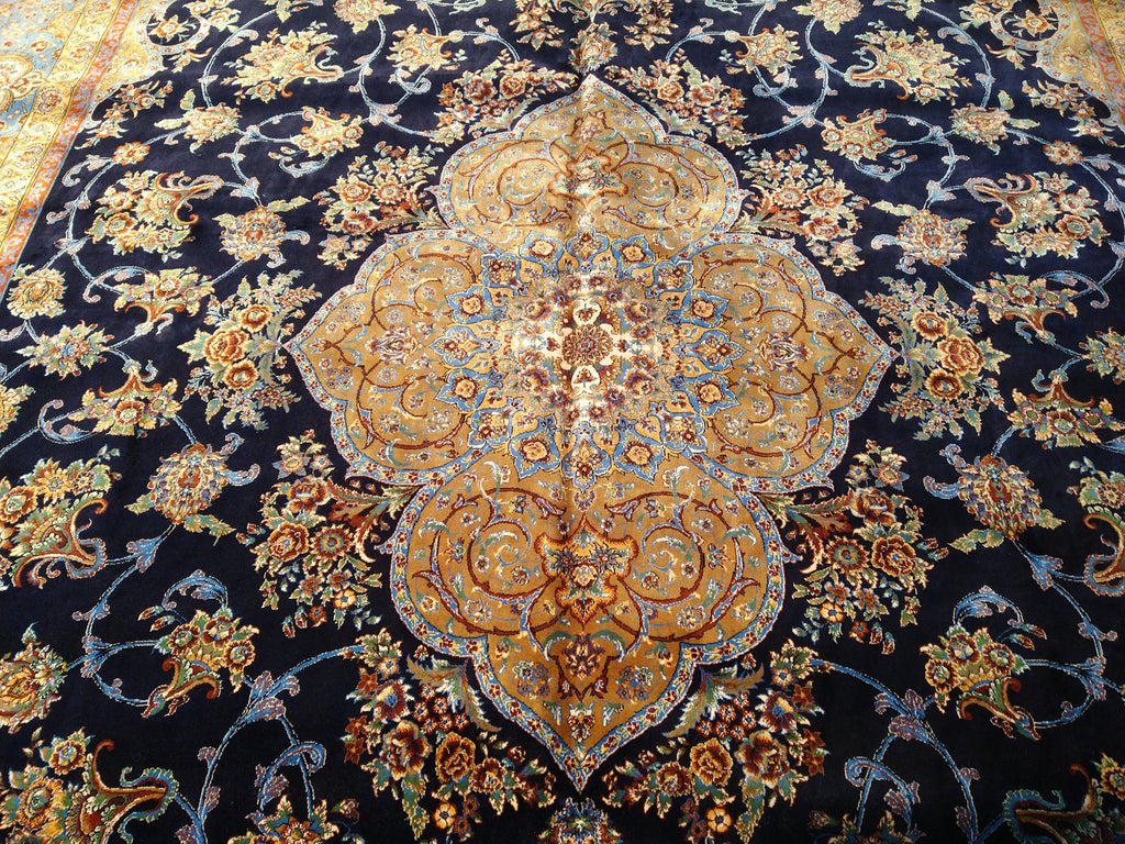 6' x 9' Navy Blue Turkish Bamboo Silk Rug #F-5561