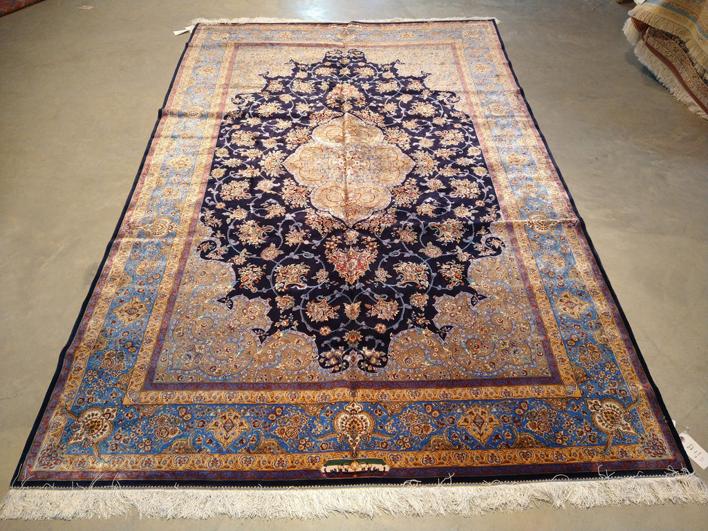 6' x 9' Navy Blue Turkish Bamboo Silk Rug #F-5561