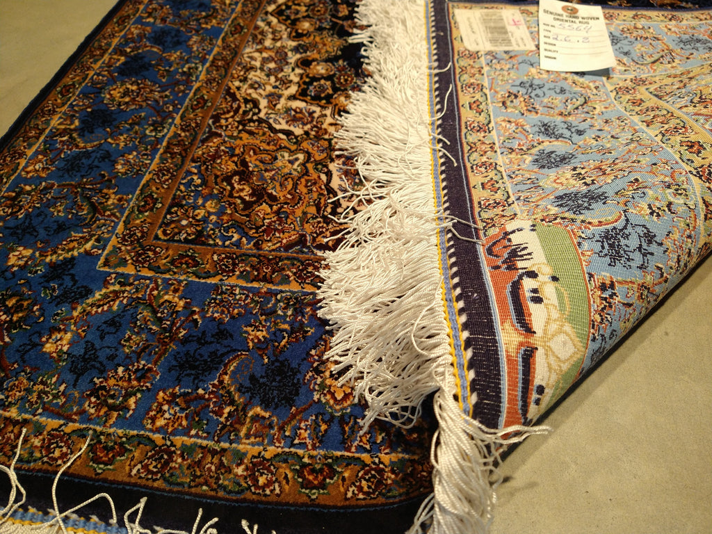 8' feet Turkish Silk Runner Dark Black Blue  #F-5564