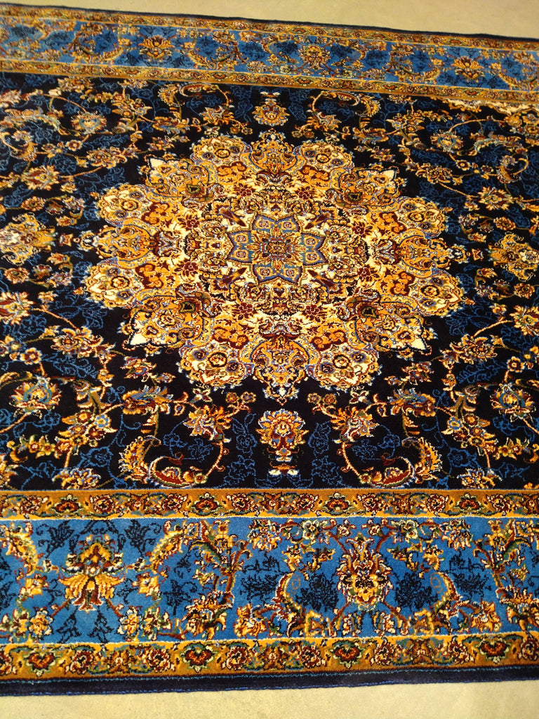 8' feet Turkish Silk Runner Dark Black Blue  #F-5564