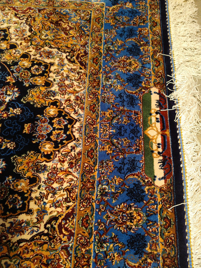 8' feet Turkish Silk Runner Dark Black Blue  #F-5564