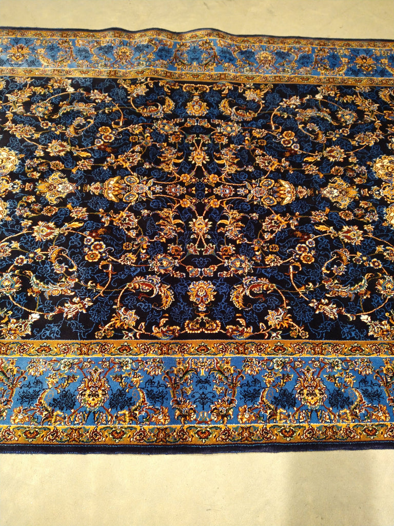 8' feet Turkish Silk Runner Dark Black Blue  #F-5564