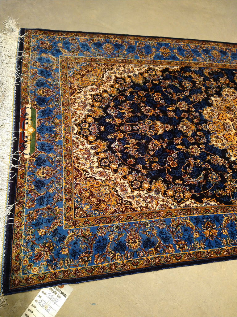 8' feet Turkish Silk Runner Dark Black Blue  #F-5564