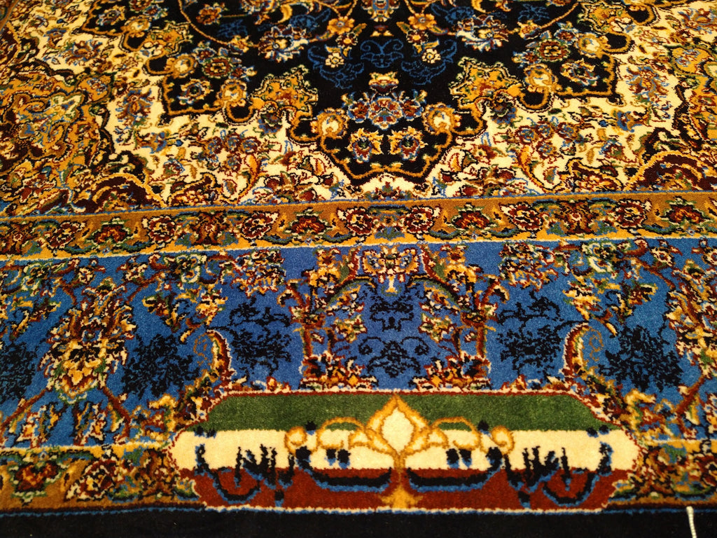 8' feet Turkish Silk Runner Dark Black Blue  #F-5564