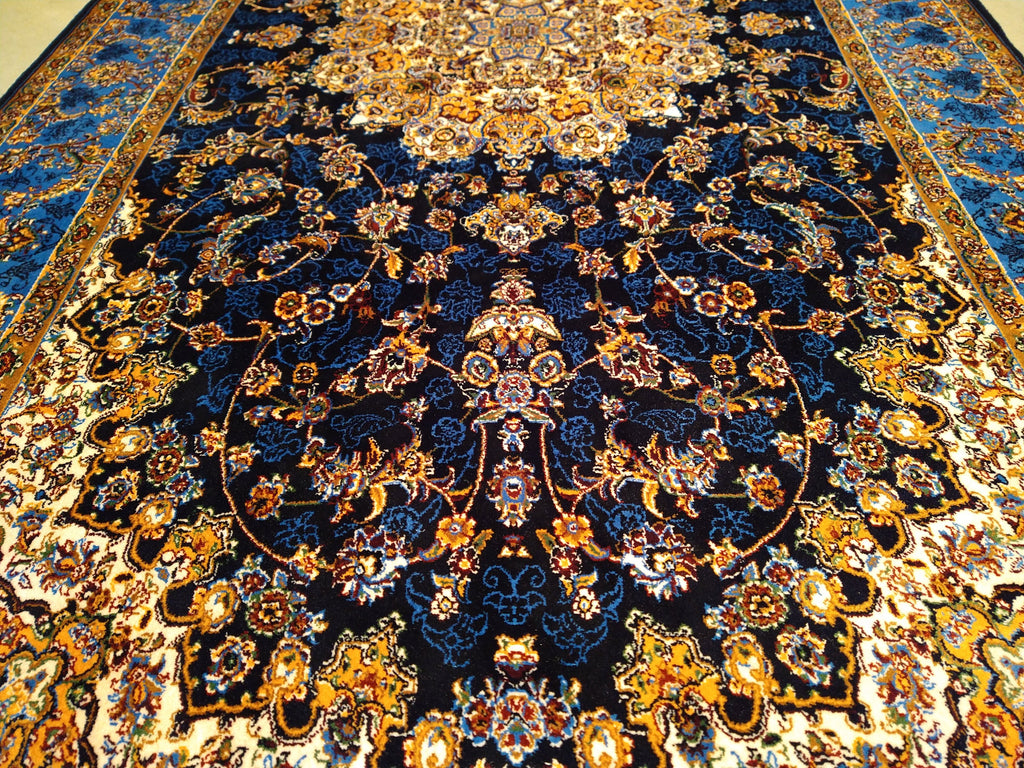 8' feet Turkish Silk Runner Dark Black Blue  #F-5564