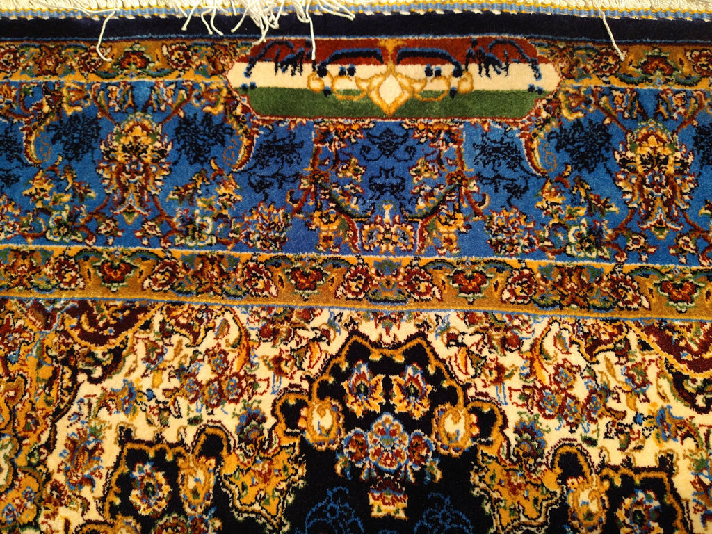 8' feet Turkish Silk Runner Dark Black Blue  #F-5564