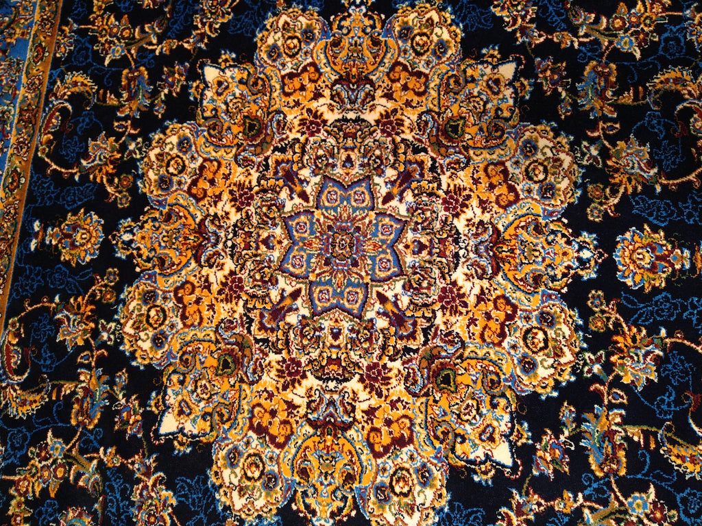 8' feet Turkish Silk Runner Dark Black Blue  #F-5564