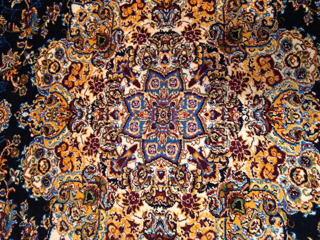 8' feet Turkish Silk Runner Dark Black Blue  #F-5564