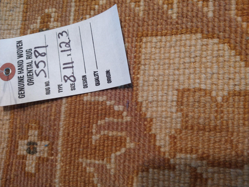 9.0 x 12.3 Ivory, Army Honey Brown Wool New Rug #F-5581