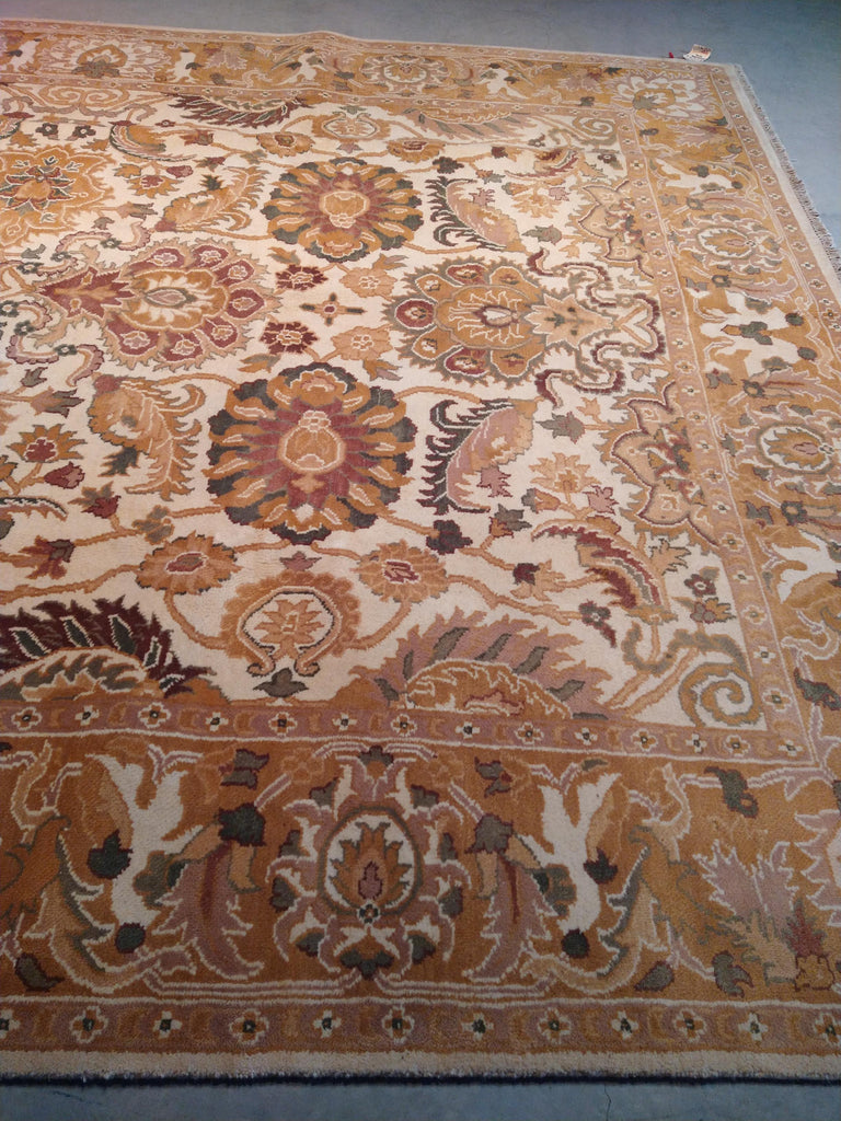 9.0 x 12.3 Ivory, Army Honey Brown Wool New Rug #F-5581