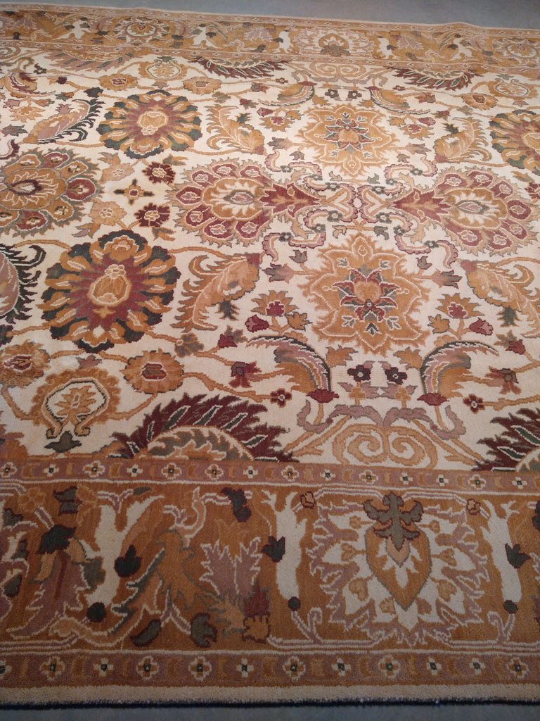 9.0 x 12.3 Ivory, Army Honey Brown Wool New Rug #F-5581