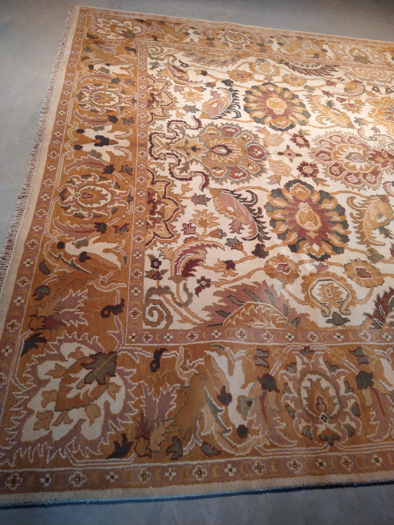 9.0 x 12.3 Ivory, Army Honey Brown Wool New Rug #F-5581