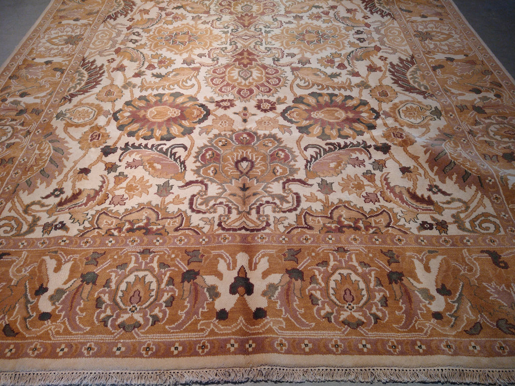 9.0 x 12.3 Ivory, Army Honey Brown Wool New Rug #F-5581