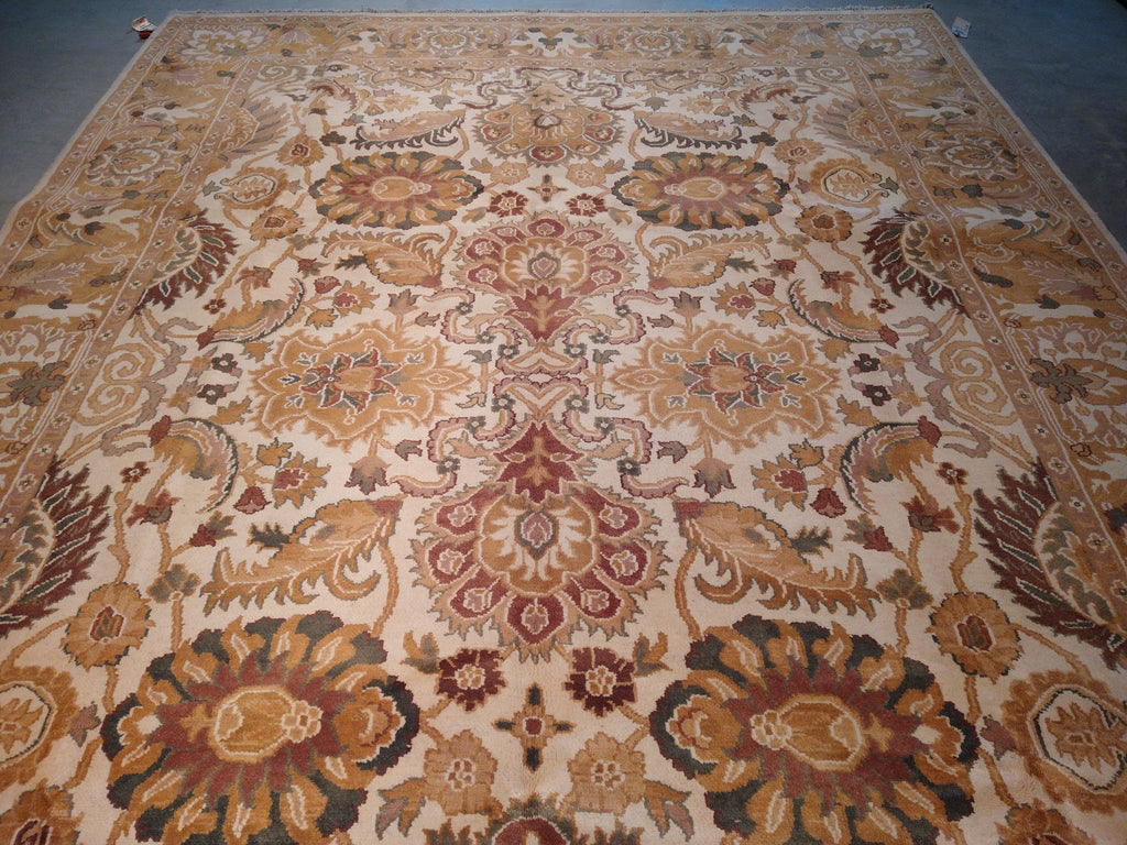 9.0 x 12.3 Ivory, Army Honey Brown Wool New Rug #F-5581