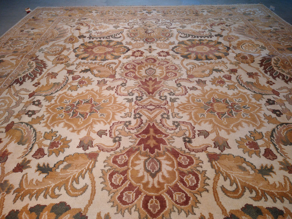 9.0 x 12.3 Ivory, Army Honey Brown Wool New Rug #F-5581