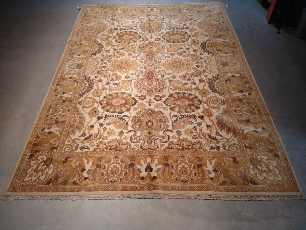 9.0 x 12.3 Ivory, Army Honey Brown Wool New Rug #F-5581