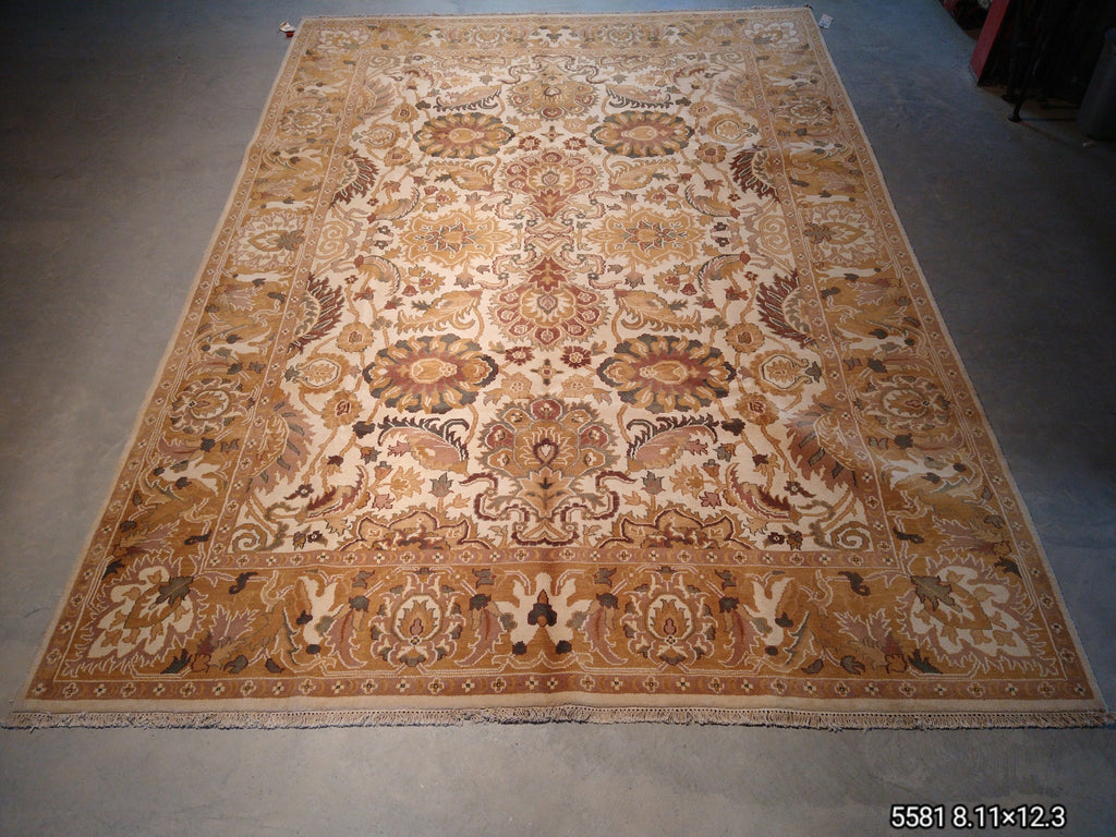 9.0 x 12.3 Ivory, Army Honey Brown Wool New Rug #F-5581