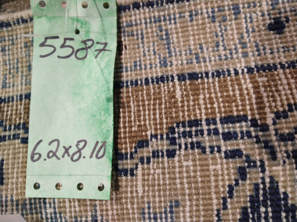 6.2 x 8.10 Vintage Turkish Rug KHAKI TAN F-5587