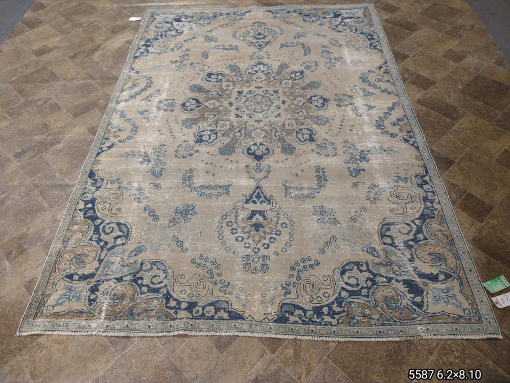 6.2 x 8.10 Vintage Turkish Rug KHAKI TAN F-5587