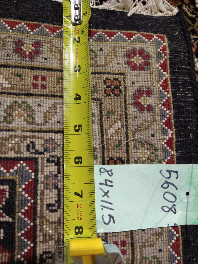 8.4 x 11.5 Fine Weave 200 KPSI BLACK Tabriz Mahi Wool and Silk Hand-knotted in India #F-5608
