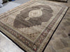 Load image into Gallery viewer, 8.4 x 11.5 Fine Weave 200 KPSI BLACK Tabriz Mahi Wool and Silk Hand-knotted in India #F-5608