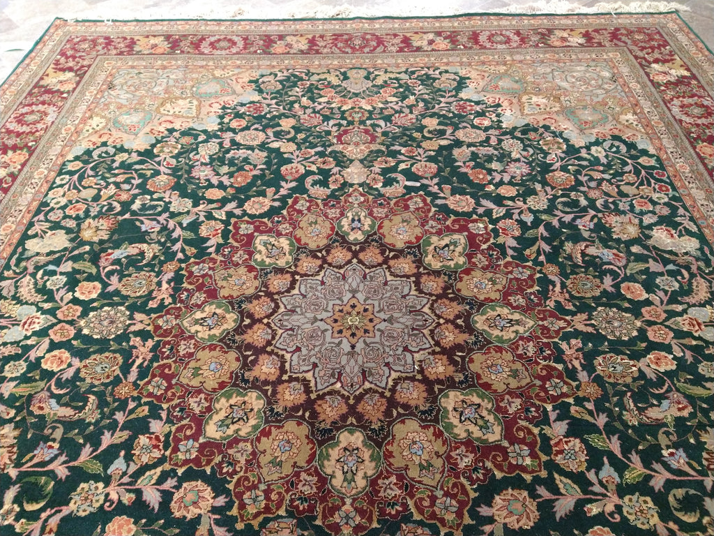 8 x 10 Emerald Green Wool and Silk Tabriz Rug Fine Quality #F-5610