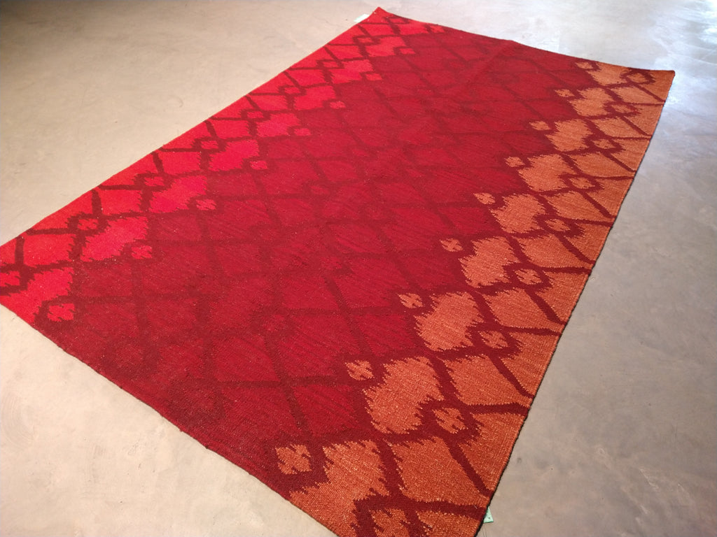 5.1 x 7.11 Contemporary Red Rug Modern Kilim #F-5612