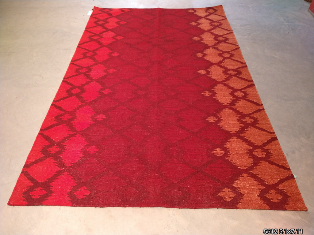 5.1 x 7.11 Contemporary Red Rug Modern Kilim #F-5612