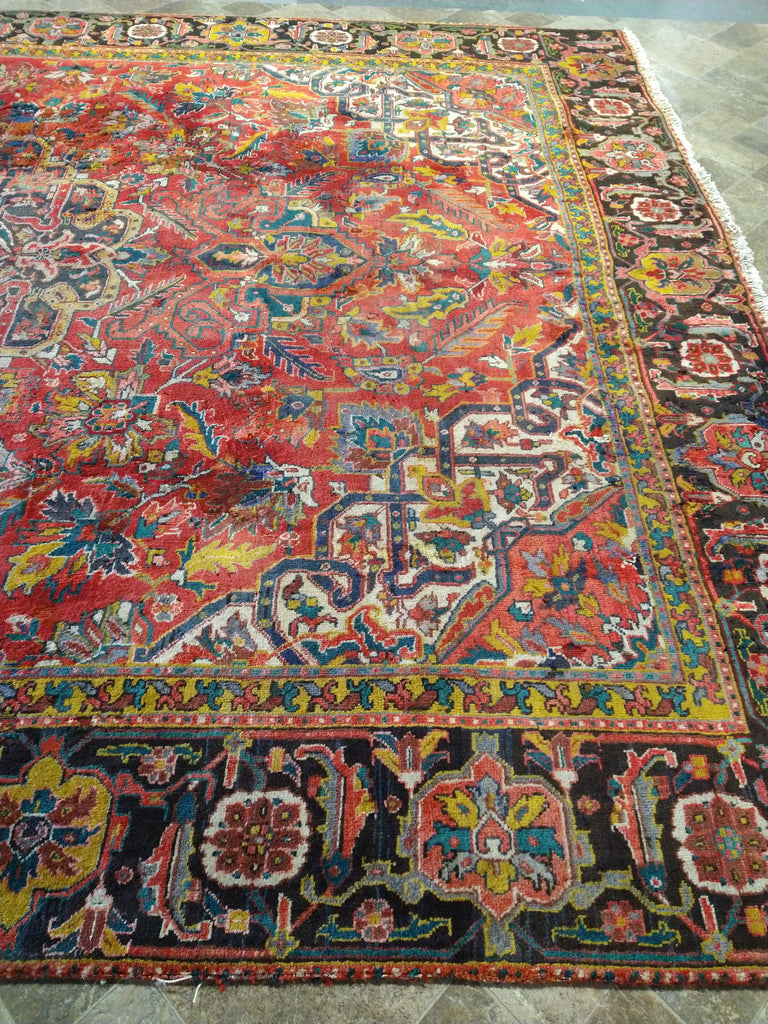 9.3 x 12.8 OLD Persian Heriz Rug #F-5623 ANTIQUE