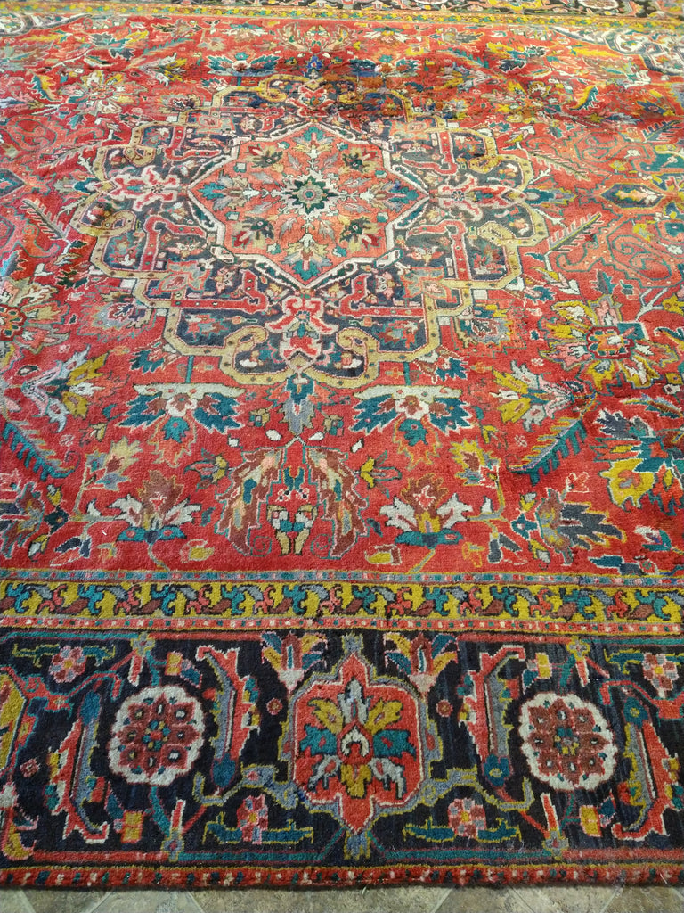 9.3 x 12.8 OLD Persian Heriz Rug #F-5623 ANTIQUE
