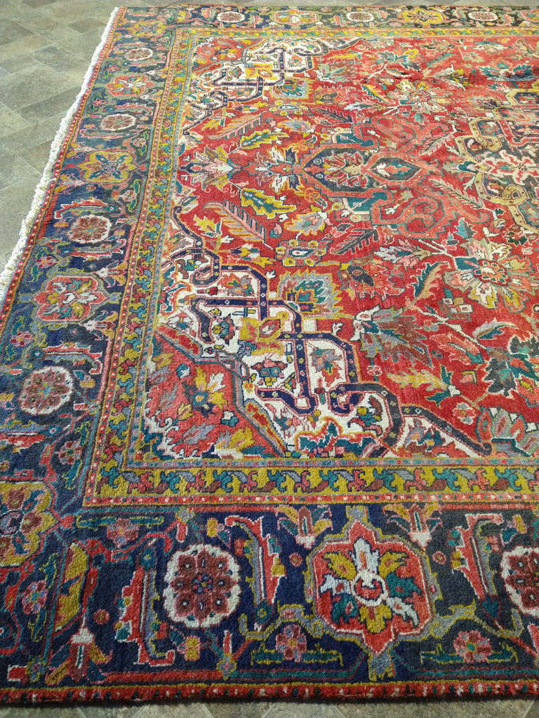 9.3 x 12.8 OLD Persian Heriz Rug #F-5623 ANTIQUE