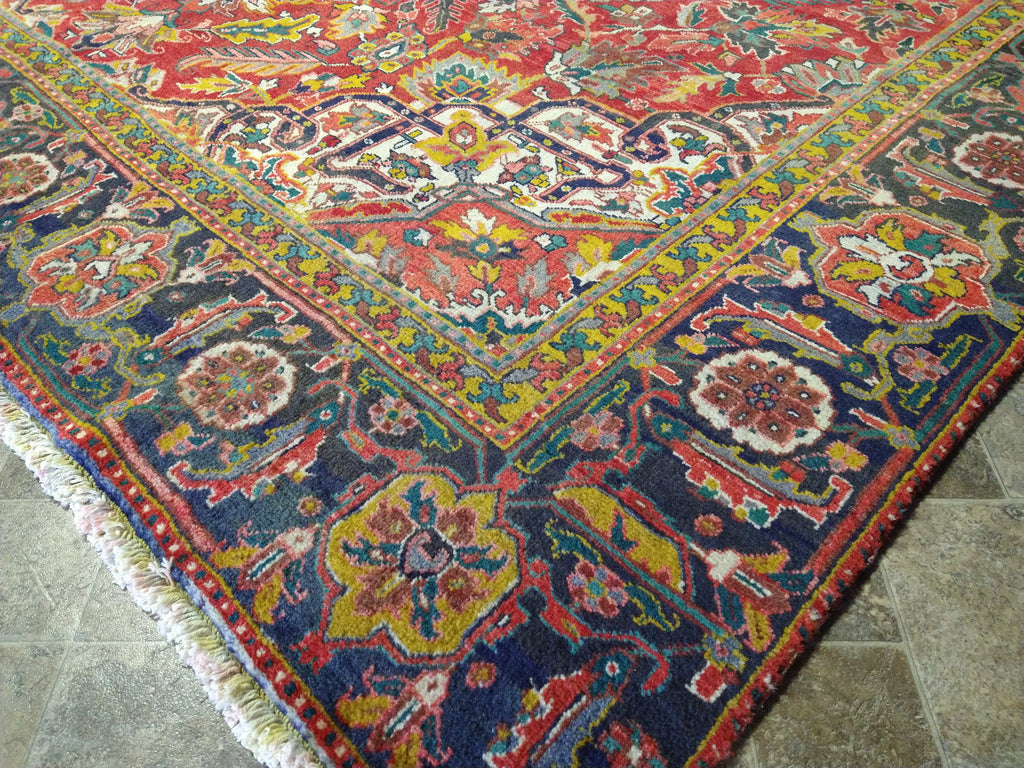 9.3 x 12.8 OLD Persian Heriz Rug #F-5623 ANTIQUE