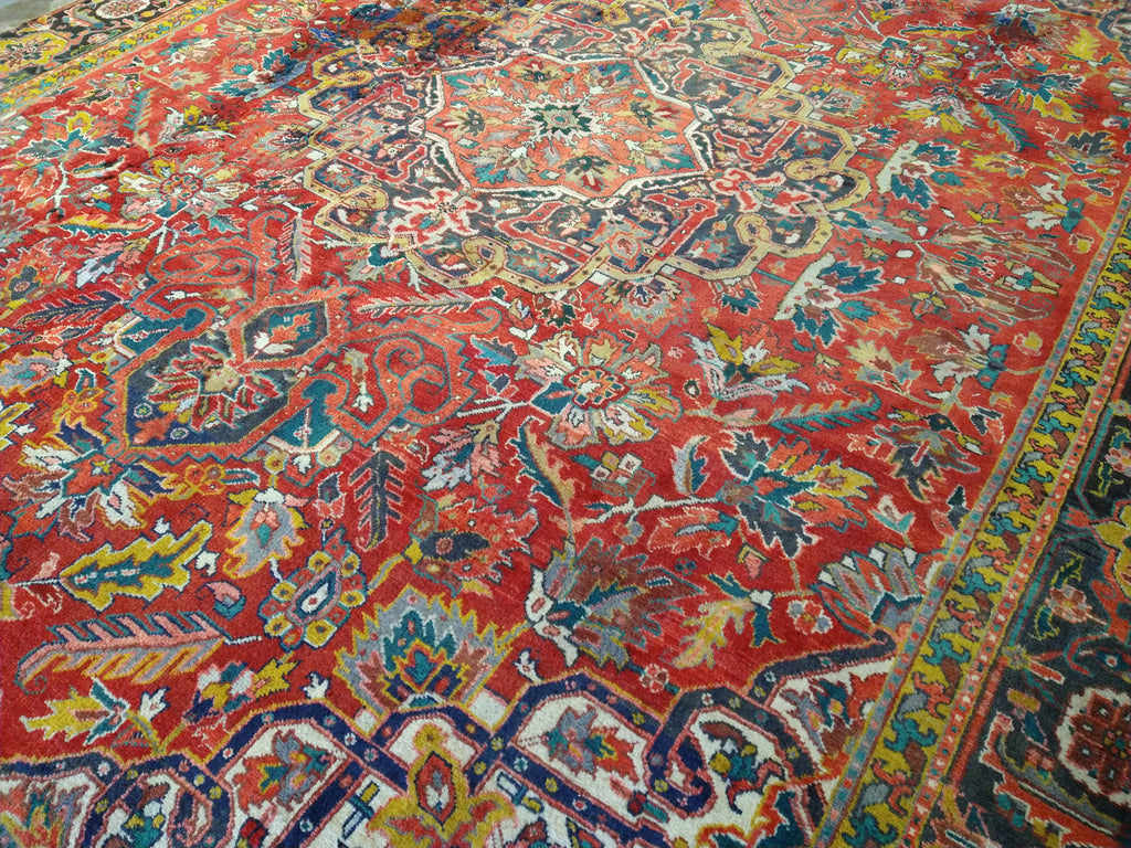 9.3 x 12.8 OLD Persian Heriz Rug #F-5623 ANTIQUE