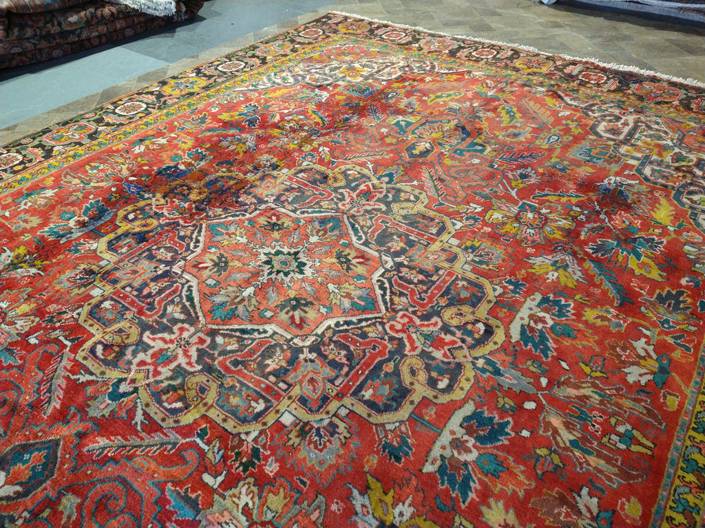 9.3 x 12.8 OLD Persian Heriz Rug #F-5623 ANTIQUE