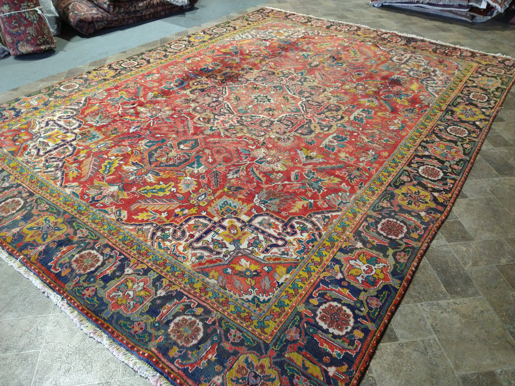 9.3 x 12.8 OLD Persian Heriz Rug #F-5623 ANTIQUE